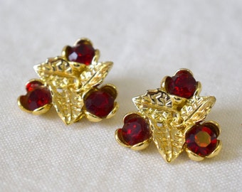 1960s Red Rhinestone Clip Earrings
