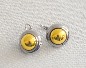 1990s Gold and Silver Dangle Earrings