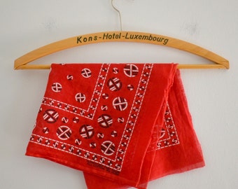 Vintage Red Cotton Bandana with Circular Design