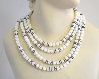1940s/50s White Glass Square Bead Four Strand Necklace