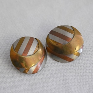 1980s Silver, Copper, and Gold Metal Pierced Earrings