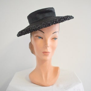 1940s Black Straw Brimmed Hat
