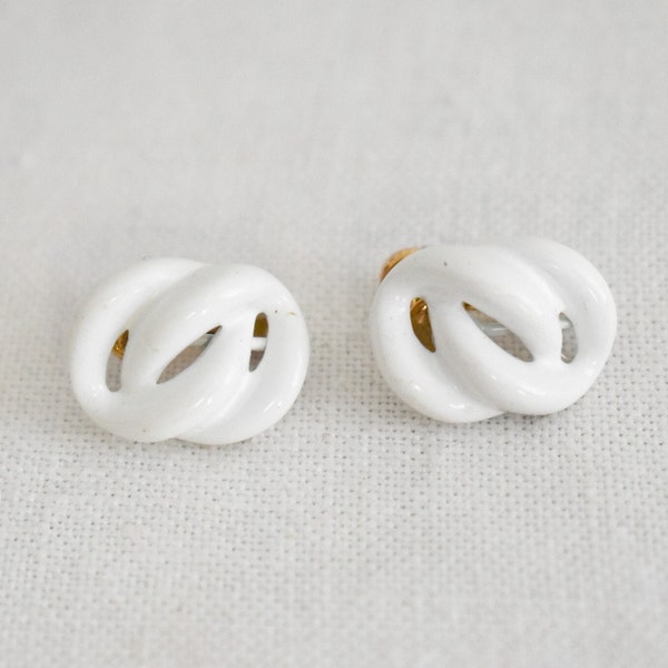 1960s Napier White Knot Clip Earrings