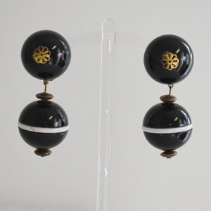 Vintage Black Bead Dangle Clip Earrings