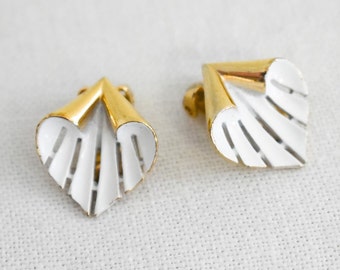 1960s White and Gold Clip Earrings