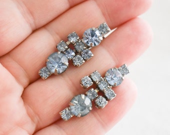 1950s Blue Rhinestone Screw Back Earrings