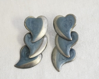 1980s Blue Hearts Dangle Pierced Earrings