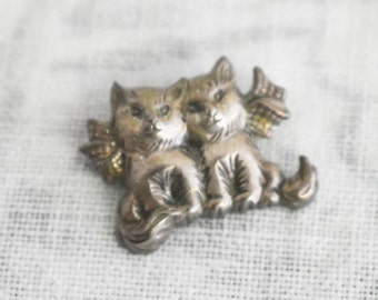 1940s Small Sterling Kittens Brooch