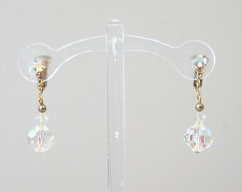 1960s Crystal Dangle Clip Earrings