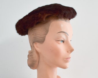 1950s Dark Fur Small Platter Hat