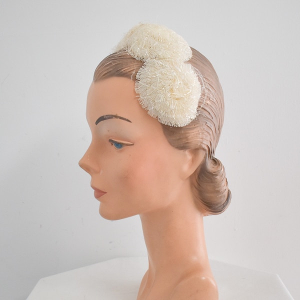 1950s Cream Raffia/Straw Headband Hat