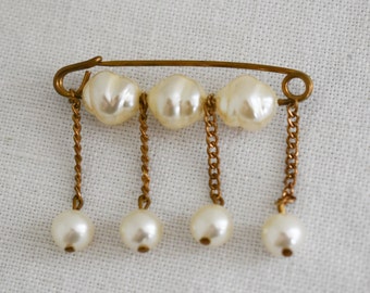 Antique Faux Pearl Kilt Safety Pin Brooch