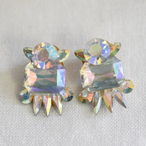 Vintage AB Rhinestone Pierced Earrings image 1