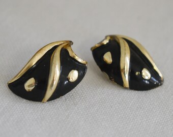 Vintage Coro Black and Gold Clip Earrings