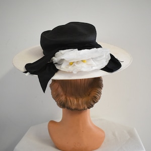 1960s Kurt Jr. Black and White Wide Brim Straw Hat