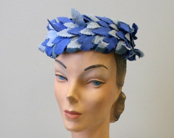 1950s Blue Leaf Pillbox Hat