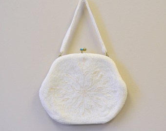 1950s White Beaded Purse