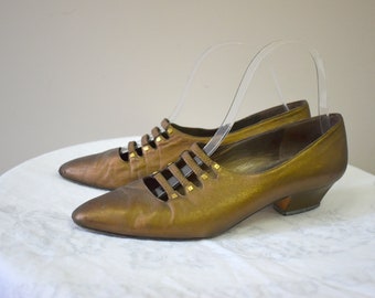 bronze strappy evening shoes