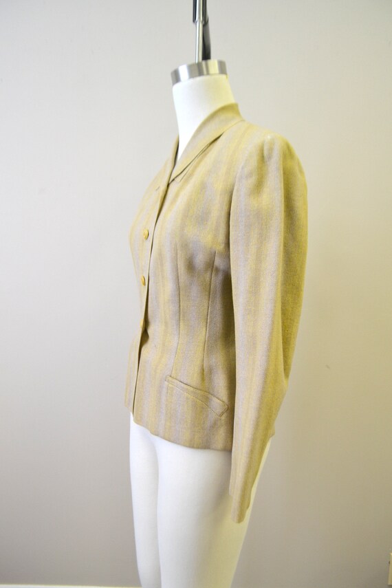 1940s Yellow and Beige Striped Wool Jacket - image 3