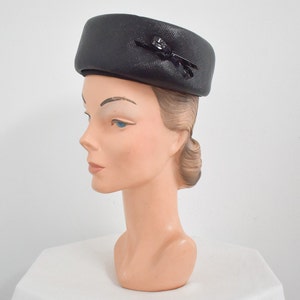 1950s/60s Black Straw Pillbox with Bow