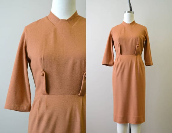 1950s Minx Modes Pumpkin Spice Wool Wiggle Dress