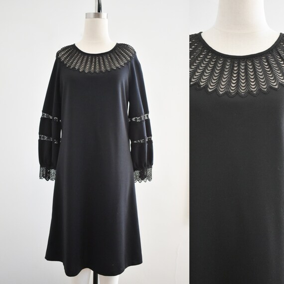 1960s Butte Knits Black Lace Neck Midi Dress - image 1