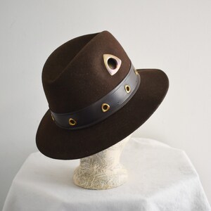 1960s/70s Brown Wool Felt Fedora with Grommets image 4