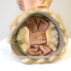 1950s Light Brown Fur Hat with Satin Bow Top image 5