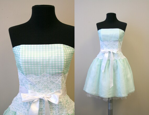 1980s Jessica McClintock for Gunne Sax Mint Gingha