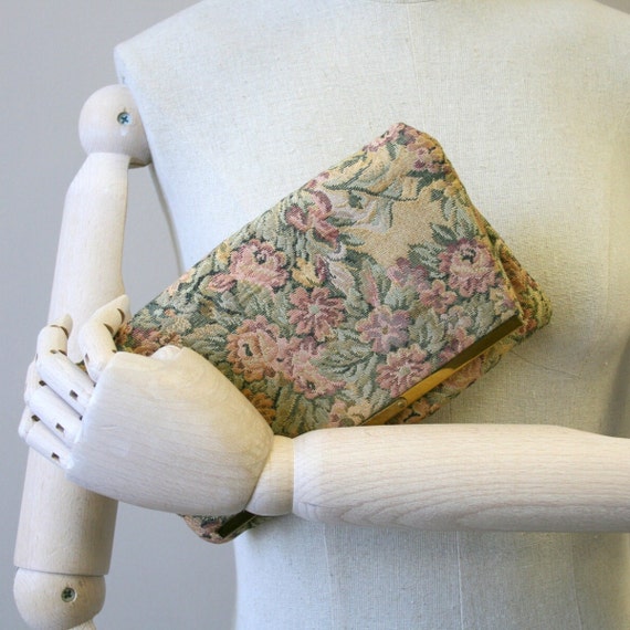 1960s Floral Tapestry Folded Clutch - image 1