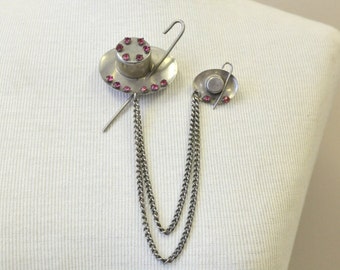 1940s Hat and Cane Double Chain Brooch