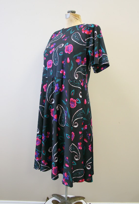 1970s Black Floral Knit Dress Gem