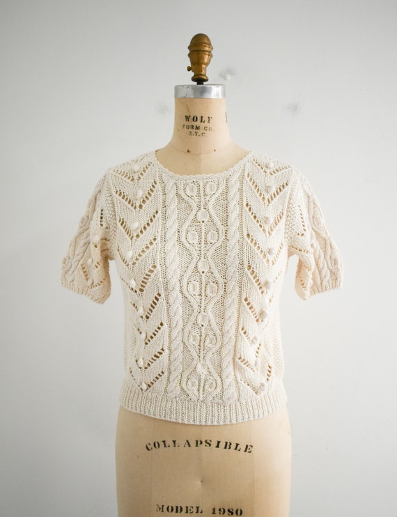 70’s White Wool Thick Open Knit Sweater main image 0