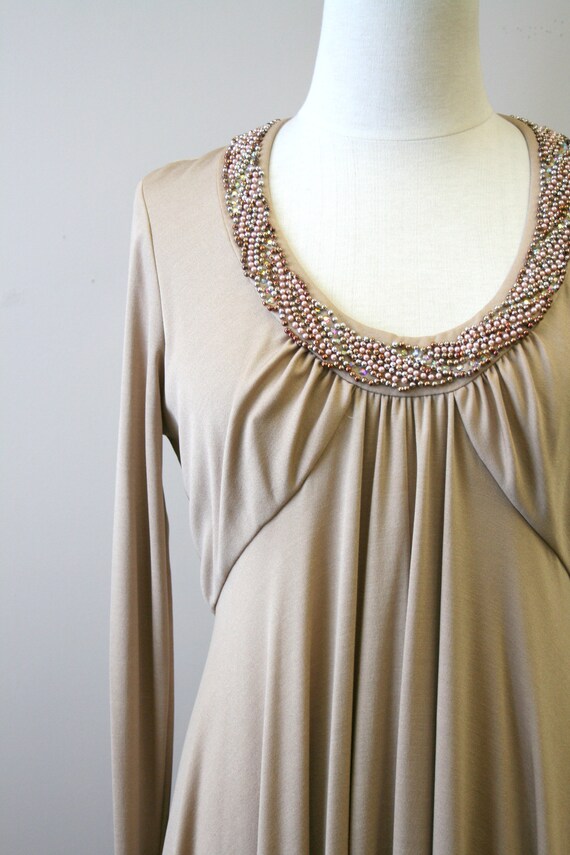 1970s Taupe Beaded Knit Maxi Dress - image 2