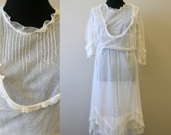 1900-1910s Cream Mesh Dress