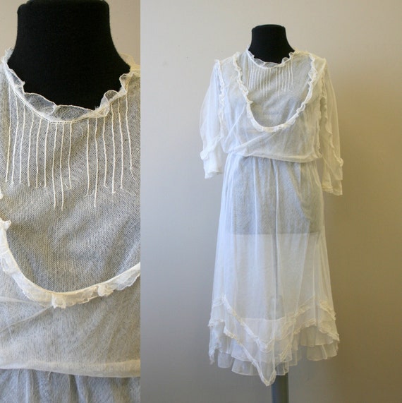 1900-1910s Cream Mesh Dress
