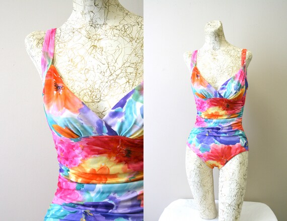 1980s Rose Marie Reid Watercolor Floral Swimsuit