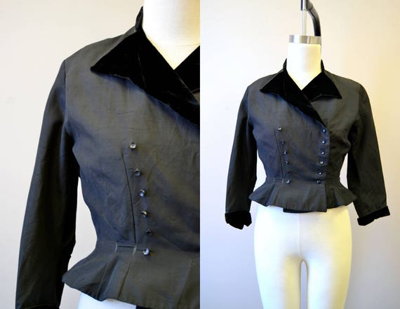 1940s Black Silk Faille and Velvet Jacket
