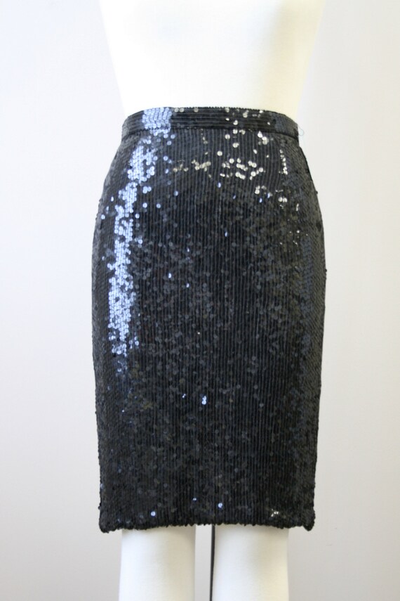 1980s Scarlet Rage Black Sequin Pencil Skirt - image 3