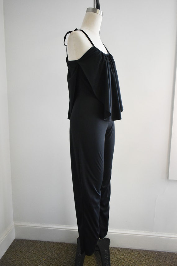 1970s Black Knit Ruffled Jumpsuit - image 4