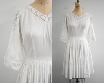 1950s Jerell Jr. Cream-White Cotton Dress