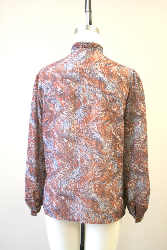 1980s Brown Marbled Print Blouse - image 5
