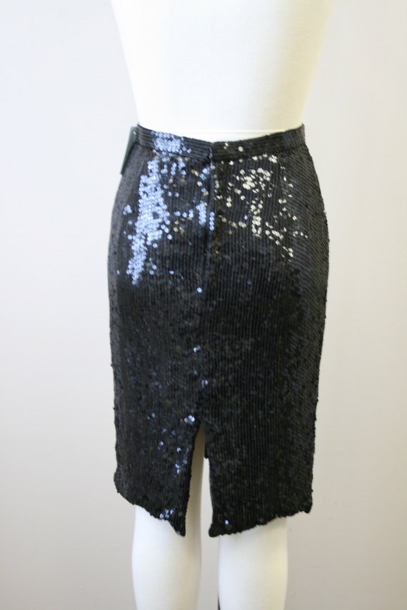 1980s Scarlet Rage Black Sequin Pencil Skirt - image 5