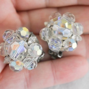 1950s/60s AB Clear Crystal Bead Cluster Clip Earrings image 2