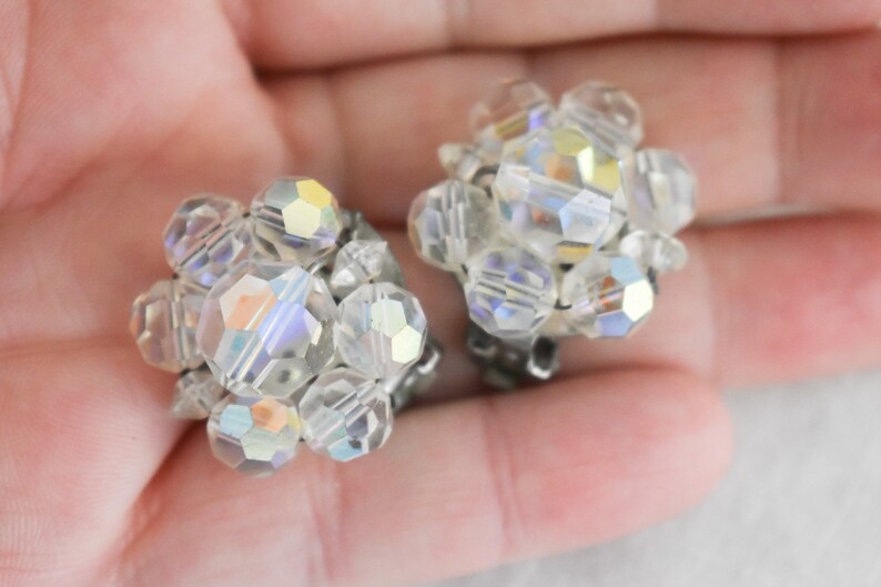 1950s/60s AB Clear Crystal Bead Cluster Clip Earrings image 2