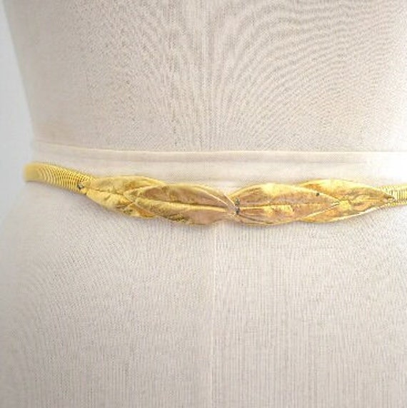 1980s Mimi Di N Gold Leaf Elastic Coil Belt - image 1