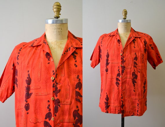 1950s Kamehameha Red Cotton Hawaiian Shirt