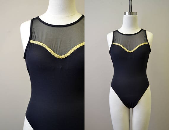 1980s Black and Gold Swimsuit