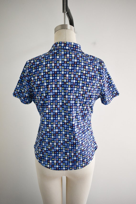 1990s/Y2K Blue Floral Knit Shirt - image 5