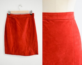 1980s Red Suede Pencil Skirt